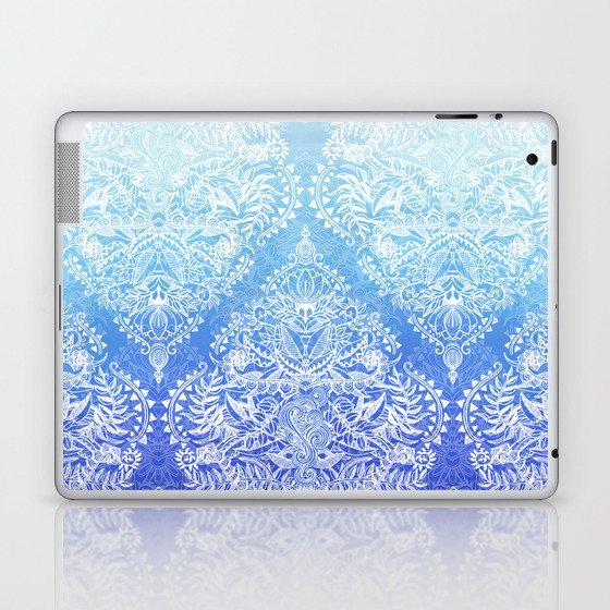 Out of the Blue - White Lace Doodle in Ombre Aqua and Cobalt Laptop & iPad Skin