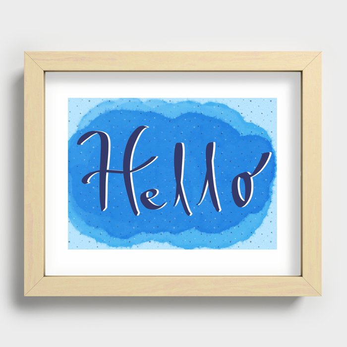 Hello Watercolor Calligraphy Recessed Framed Print