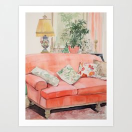 Retro Reverie: Pink Sofa Dreams Art Print