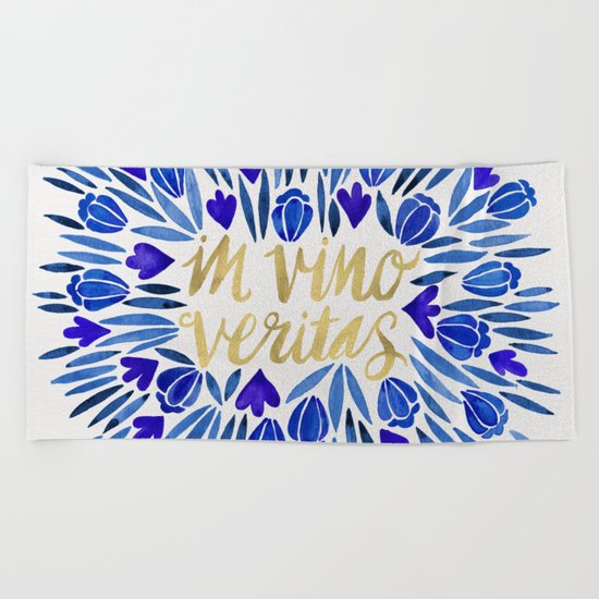 In Wine, There is Truth – Navy & Gold Beach Towel
