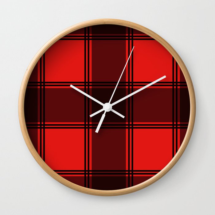 Red and Black Farmhouse Style Gingham Check Tartan Plaid Wall Clock
