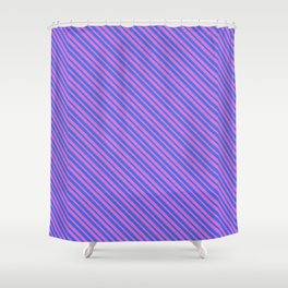 [ Thumbnail: Orchid and Royal Blue Colored Lined Pattern Shower Curtain ]