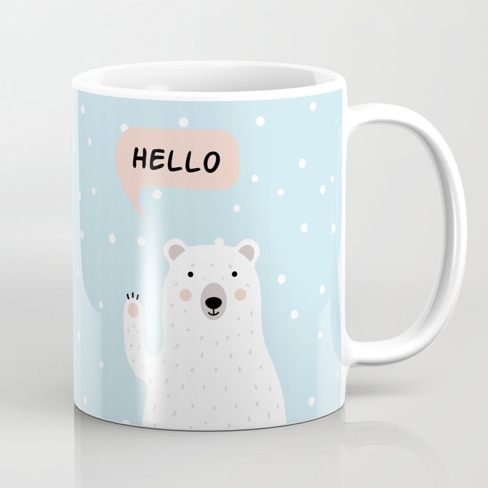 Cute Polar Bear in the Snow says Hello Coffee Mug
