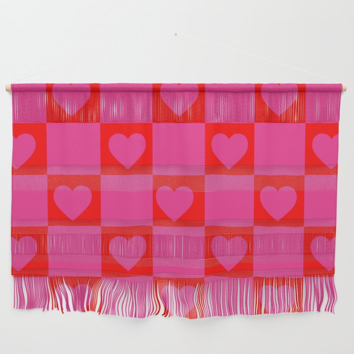 Checkerboard of Love - Pink and Red Aesthetic Wall Hanging