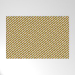 [ Thumbnail: Grey & Dark Goldenrod Colored Lined Pattern Welcome Mat ]