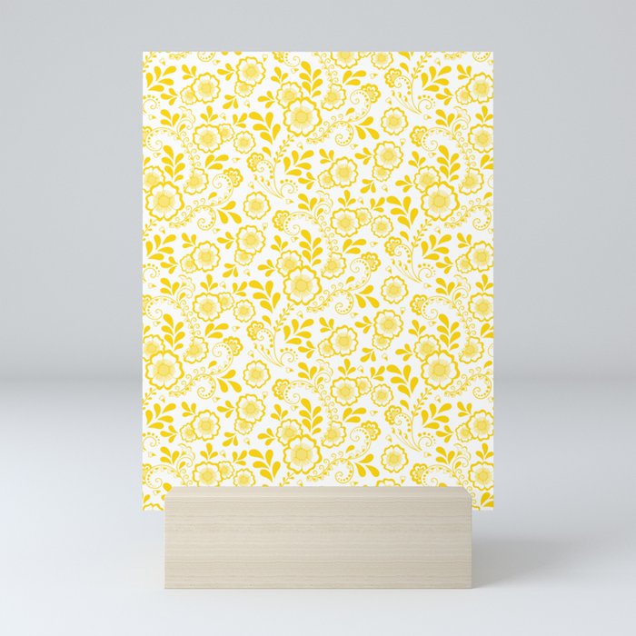 Yellow Eastern Floral Pattern Mini Art Print