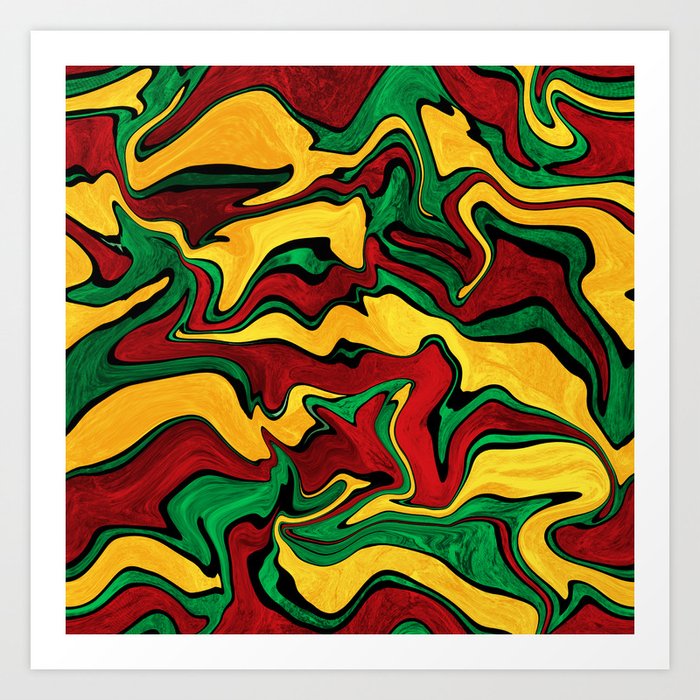 Rasta abstract fluid art, reggae colors liquid marble pattern Art Print