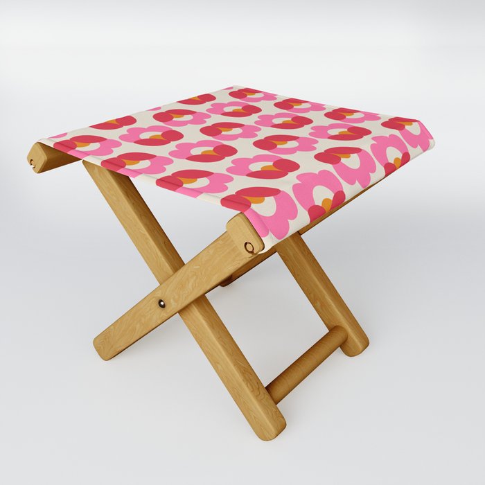 Flowers geometry - retro pink and crimson pattern Folding Stool