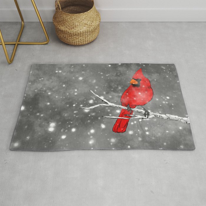 Cardinal in the Snow Rug