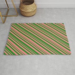 [ Thumbnail: Forest Green & Light Coral Colored Pattern of Stripes Rug ]