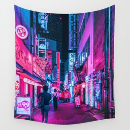 Rushing Into Tokyo's Neon Wall Tapestry