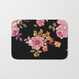Floral  Extra Delight Bath Mat | Summer, Pattern, Tropical, Foralart, Watercolor, Roses, Floral, Painting, Black, Rosepainting 
