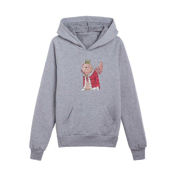 Prince Pig with Wings, Cloak, and a Crown Kids Pullover Hoodie