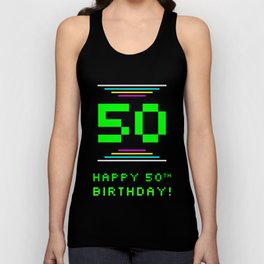 [ Thumbnail: 50th Birthday - Nerdy Geeky Pixelated 8-Bit Computing Graphics Inspired Look Tank Top ]