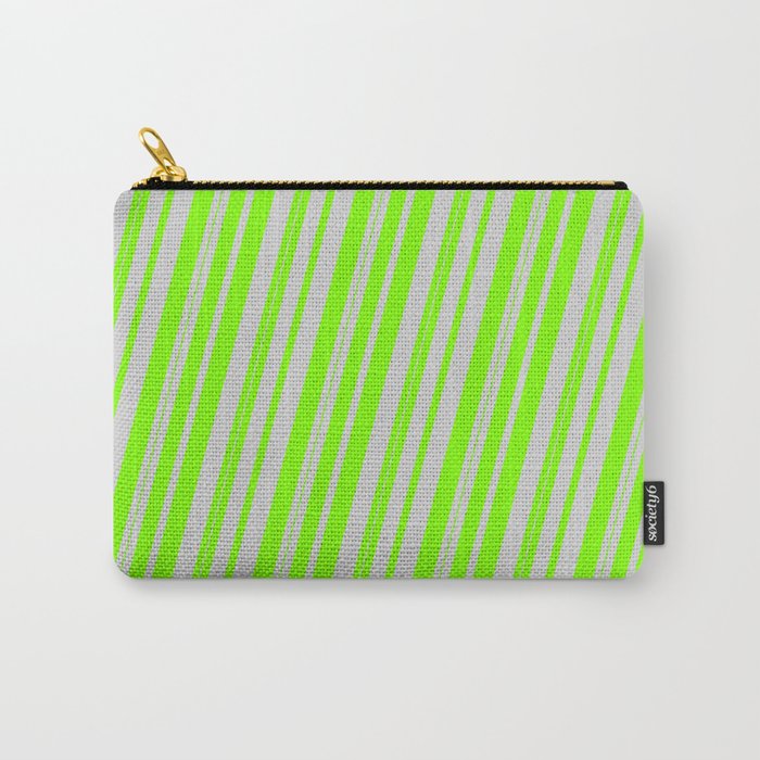 Light Grey and Chartreuse Colored Lined/Striped Pattern Carry-All Pouch