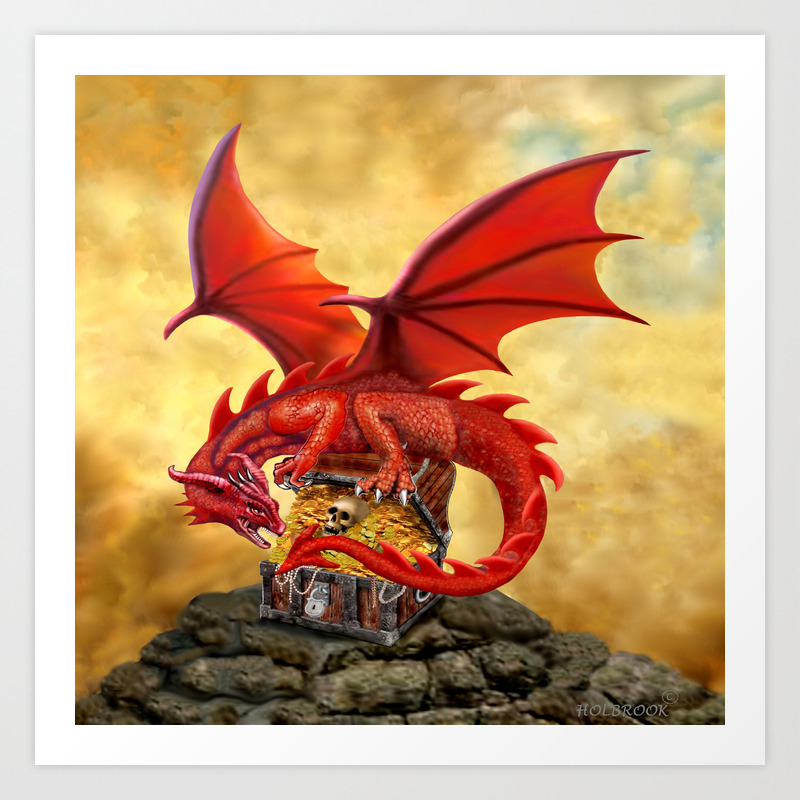Red Dragon S Treasure Chest Art Print By Holbrookartproductions Society6