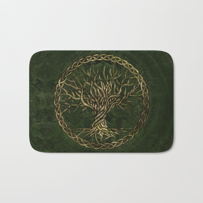 Tree of life -Yggdrasil -green and gold Bath Mat