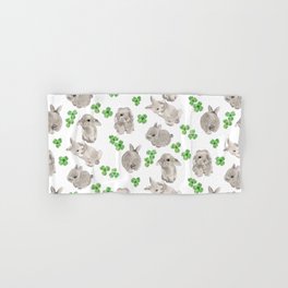 Bunny and Clover hand-drawn pattern in white background Hand & Bath Towel