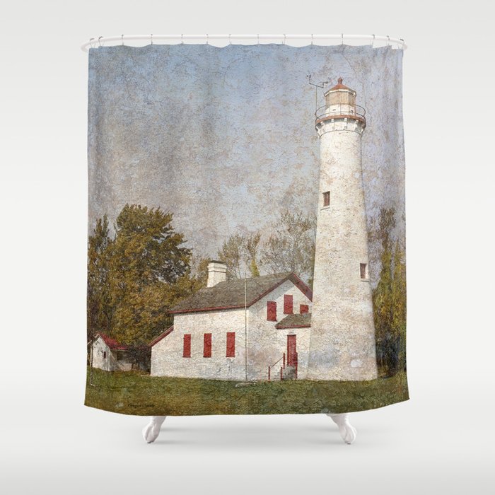 Sturgeon Lighthouse Textured Shower Curtain