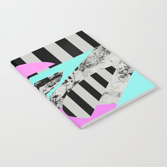 Abstract Geometric Semi Circles In Block Pink, Balck And White And Stripes Notebook