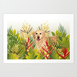Golden Retriever Dog Garden Art Print