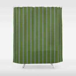 [ Thumbnail: Dark Olive Green & Light Slate Gray Colored Stripes Pattern Shower Curtain ]