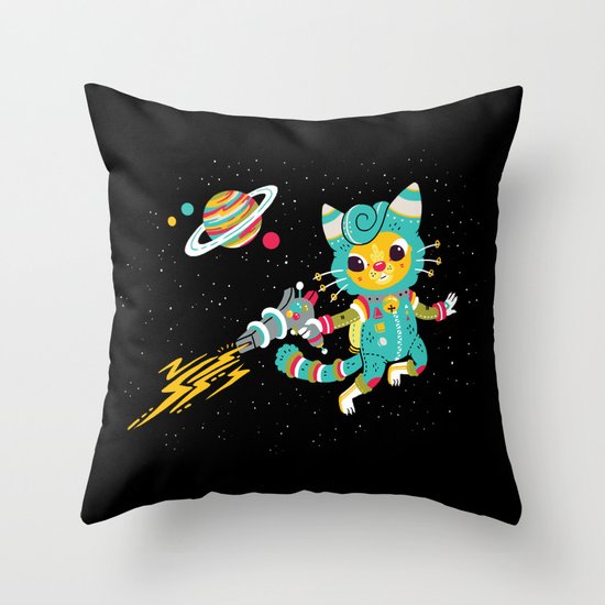 Kitty Cat Space Captain Throw Pillow