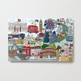 The Queen's London Day Out Metal Print | London, Travel, Pop, Bigben, Dog, Queenelizabeth, Cute, Unionjack, Illustration, Thequeen 