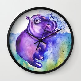 Fiona the Hippo - Splashing around Wall Clock | Animal, Cutehippo, Babyanimal, Watercolour, Kidsroom, Zoo, Illustration, Painting, Babyhippo, Giftsforkids 