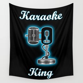 Karaoke King Blue Glowing Microphone  Wall Tapestry