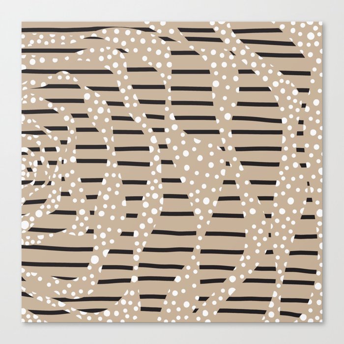 Spots and Stripes 2 - Taupe, Black and White  Canvas Print