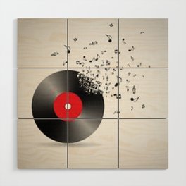 Vinyl with musical notes Wood Wall Art