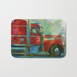 The Trucker - Red Lorry Artwork Bath Mat | Lorrydrivers, Graphic Design, Truckerart, Cargotruck, Haulage, Cartage, Painting, Lorry, Transportation, Truckies 