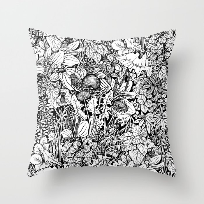 Floral summer pattern with a snail Throw Pillow