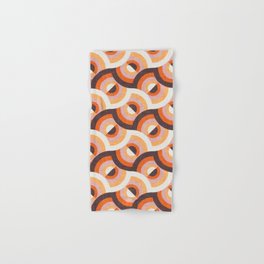 Here comes the sun // brown orange and blush pink 70s inspirational groovy geometric suns Hand & Bath Towel