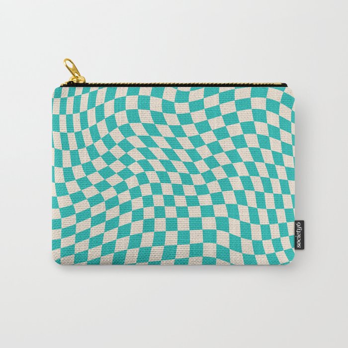 Mint Turquoise Chequered Swirl Carry-All Pouch