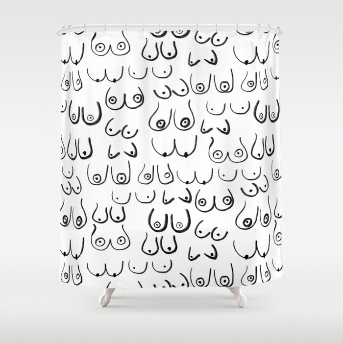 Boobs Pattern - black and white line drawing, life drawing, feminine art  Shower Curtain by CharlotteWinter