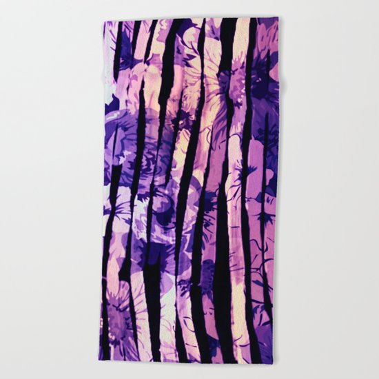 purple floral stripes Beach Towel