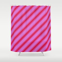 [ Thumbnail: Orchid & Crimson Colored Lined Pattern Shower Curtain ]