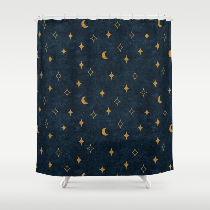 moon and stars - dark blue Shower Curtain