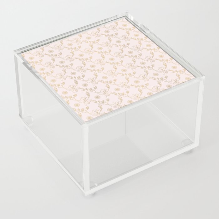 Magnolia And Daisy Seamless Pattern_Peach Acrylic Box