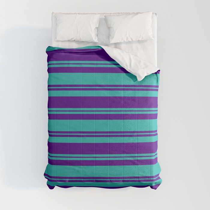 Light Sea Green & Indigo Colored Stripes Pattern Comforter