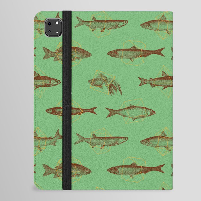 Fishes In Geometrics (Old Green) iPad Folio Case