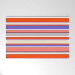 [ Thumbnail: Eye-catching Slate Blue, Grey, Beige, Salmon, and Red Colored Striped Pattern Welcome Mat ]