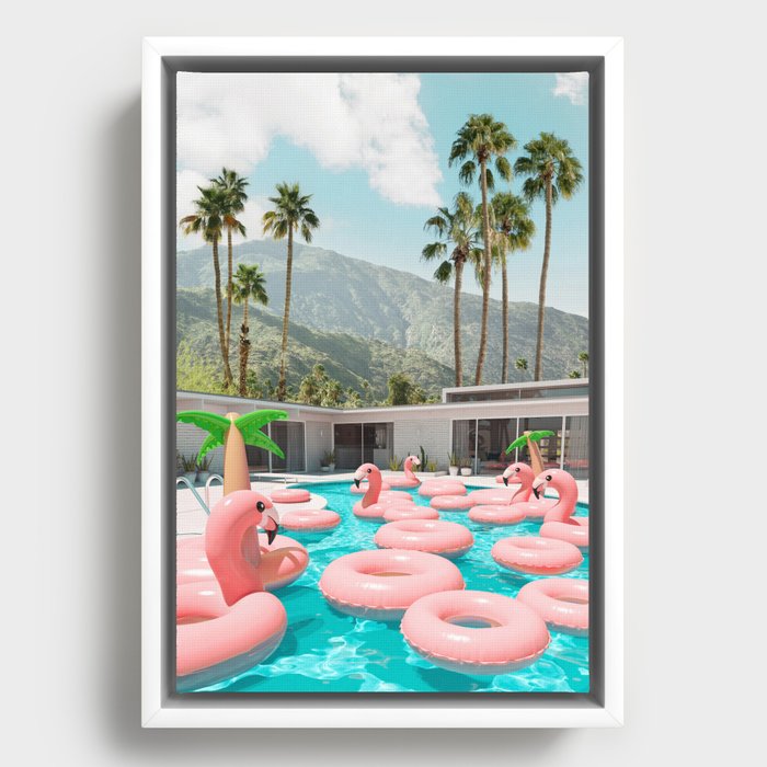 Flamingo Pool Party Framed Canvas