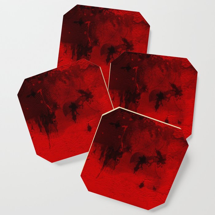 Modern Contemporary Red And Black Abstract Art Coaster By