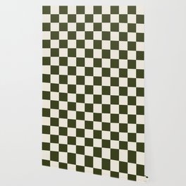 Checkered (Olive Cream) Wallpaper | Olive, Boho, Digital, Minimalist, Pattern, Midcenturymodern, Abstract, Holiday, Graphicdesign, Darkgreen 