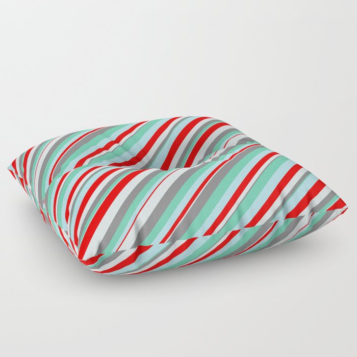 Eyecatching Aquamarine, Powder Blue, Red, Light Cyan, and Gray Colored Lines Pattern Floor Pillow