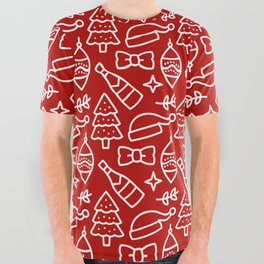Christmas Pattern Red White Drawing Elements All Over Graphic Tee