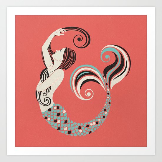 Mermaid Ampersand Orange Art Print